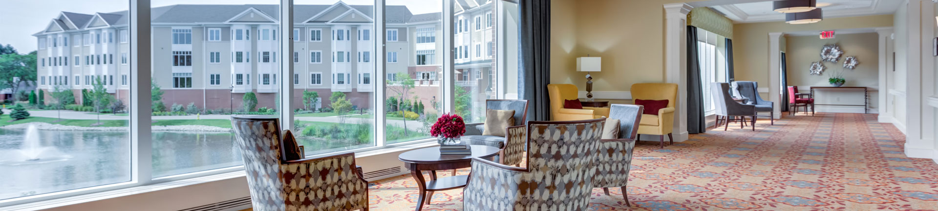 a communal seating area at a senior living community