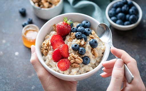 oatmeal in a bowl with fruit